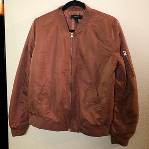 Forever 21 Zip Up Baseball Collar Rose gold Bomber Jacket